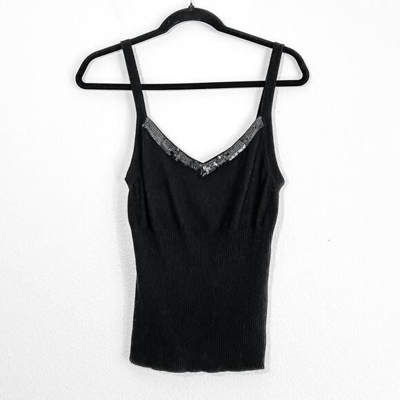Vintage Bisou Bisou Y2K Tank Top Womens M Ribbed Knit Angora Sequins Whimsigoth - Picture 1 of 6